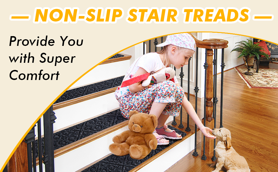15 Pieces Indoor Non-Slip Stair Carpet Mats for Wooden Steps